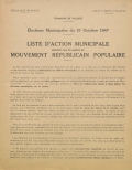 Commune de Valence. Elections municipales du 19 octobre 1947 : liste d'Action Municipale présentée sous les auspices du Mouvement Républicain Populaire [programme]