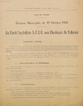 Ville de Valence. Élection municipales du 19 octobre 1947 : Le Parti Socialiste S.F.I.O. aux électeurs de Valence