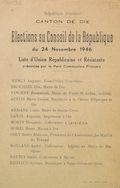 Canton de Die. Election au Conseil de la République du 24 novembre 1946 : liste d'Union Républicaine et Résistante présentée par le Parti Communiste Français