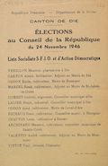 Canton de Die. Election au Conseil de la République du 24 novembre 1946 : liste Socialiste S.F.I.O. et d'Action Démocratique