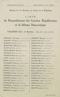 Département de la Drôme. Élection du 24 novembre au Conseil de la République : liste du Rassemblement des Gauches Républicaines et de Défense Démocratique : Valence-ville 2e secteur