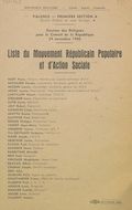 Election des délégués pour le Conseil de la République 24 novembre 1946 : liste du Mouvement Républicain Populaire et d'Action Sociale et Paysanne : Valence - première section A