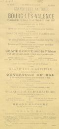 Programme de la Grande fête nautique de Bourg-lès-Valence les Dimanche 9, lundi 10 et mardi 11 août 1885