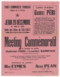 Parti Communiste Français. Région de la Drôme : Meeting commémoratif de l'assassinat des patriotes Gabriel Peri et Lucien Sampaix