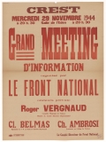 Crest : Grand Meeting d'Information organisé par le Front National [28 novembre 1944]