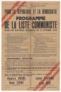 Fédération de la Drôme du Parti Communiste. Pour la République et la Démocratie : Programme de la Liste Communiste pour les élections générales du 21 octobre 1945 [Maurice Michel, René Eymès, Jenny Flachier, Aimé Buix]