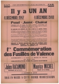 C.G.T. - Union départementales des Syndicats ouvriers de la Drôme. - F.S.M. : Il y a un an : 4 décembre 1947 - 4 décembre 1948. 1re Commémoration des Fusillés de Valence