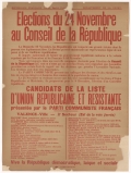 Département de la Drôme. Élections du 24 Novembre au Conseil de la République : liste d'Union Républicaine et Résistante présentée par le Parti Communiste Français. Valence-ville - 2e secteur (Est de la voie ferrée)