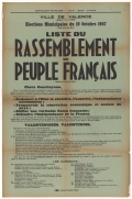 Ville de Valence. Elections municipales du 19 octobre 1947 : Liste du Rassemblement du Peuple Français