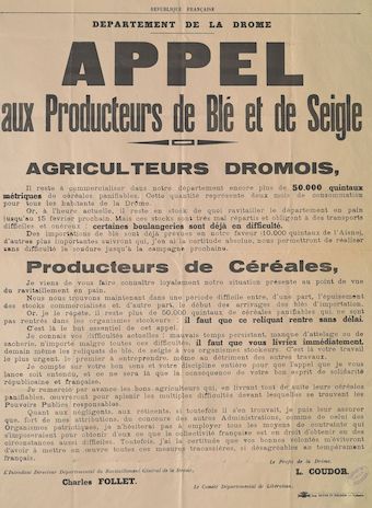 Département de la Drôme. Appel aux producteurs de Blé et de Seigle