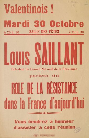 Valentinois ! Louis Saillant parlera du rôle de la Résistance dans la France d'aujourd'hui [conférence] 