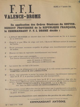 F.F.I. Valence - Drôme : [Ordres généraux du Gouvernement Provisoire de la République Française]