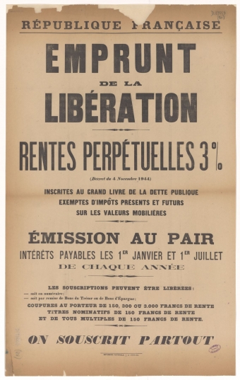 Emprunt de la Libération : Rentes Perpétuelles 3% [Décret du 4 Novembre 1944]