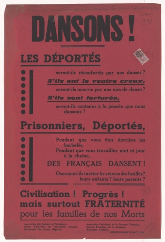 Dansons ! Les déportés seront-ils réconfortés par nos danses ? [17 février 1945 à l'occasion d'un bal donné par les Jeunesses Socialistes à Valence]