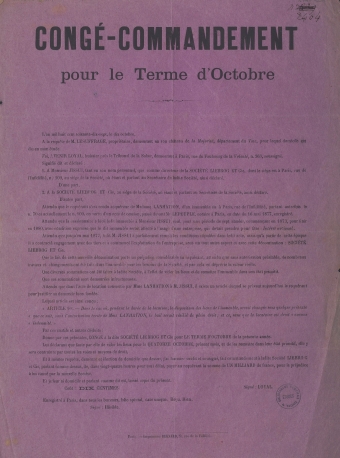 Congé-Commandement pour le Terme d'Octobre