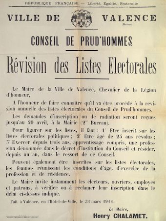 Ville de Valence. Conseil de Prud'hommes : Révisions des Listes Electorales [Valence, 31 mars 1911]