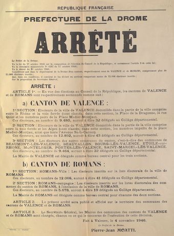 Préfecture de la Drôme : Arrêté [portant sur la division des cantons de Valence et Romans]