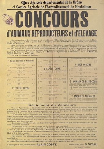 Office agricole départemental de la Drôme et comice agricole de l'arrondissement de Montélimar : concours d'animaux reproducteurs et d'élevage 