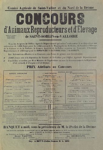 Comice agricole de Saint-Vallier et du Nord de la Drôme : concours d'animaux reproducteurs et d'élevage de Saint-Sorlin-en-Valloire