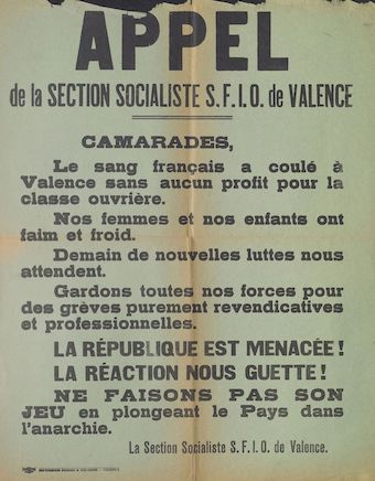 Appel de la Section socialiste SFIO de Valence : Camarades