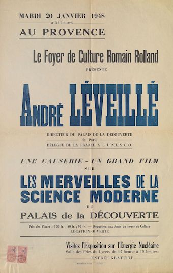 Le foyer de culture Romain Rolland présente André Léveillé [mardi 20 janvier 1948 à 21 heure au Provence]