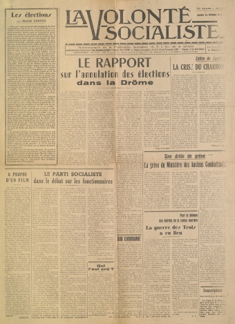 Le rapport sur l'annulation des élections dans la Drôme [La Volonté Socialiste,  Hebdomadaire de la Fédération Socialiste (S.F.I.O.) de la Drôme, 16e année, n°119, 22 février 1947]