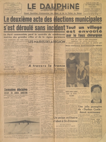 Le deuxième acte des élections municipales s'est déroulé sans incident [Le Dauphiné Libéré, Troisième année, n°896, lundi 27 octobre 1947]