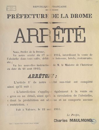 Préfecture de la Drôme. Arrêté [22 août 1914]