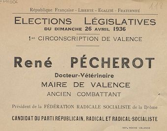 Première circonscription de Valence. Élections législatives du dimanche 26 avril 1936 : René Pécherot [bulletin de vote]