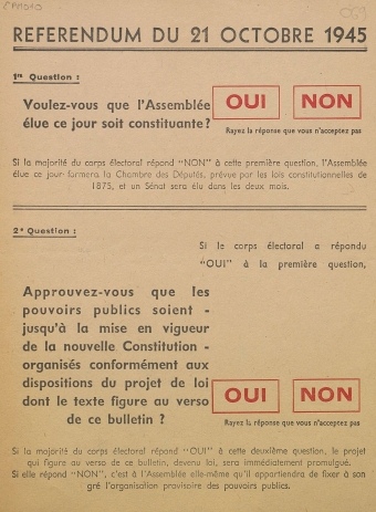 Référendum du 21 octobre 1945 [bulletin de vote]