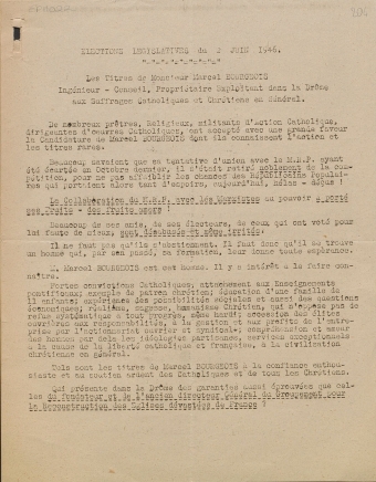 Élections législatives du 2 juin 1946 : les titres de Monsieur Marcel Bourgeois