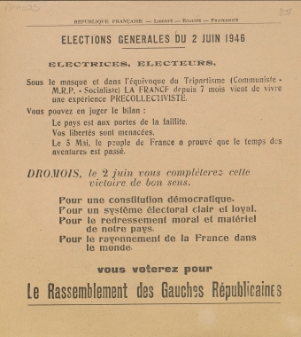 Élections Générales du 2 juin 1946.  Rassemblement des Gauches Républicaines : [Electrices, Electeurs ]