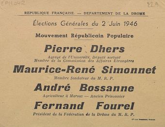 Département de la Drôme. Élections générales du 10 novembre 1946 : Mouvement Républicain Populaire [bulletin de vote]