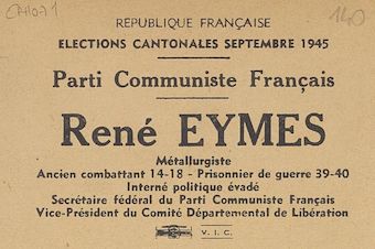 Élections cantonales septembre 1945 : René Eymès / Parti Communiste Français [bulletin de vote]