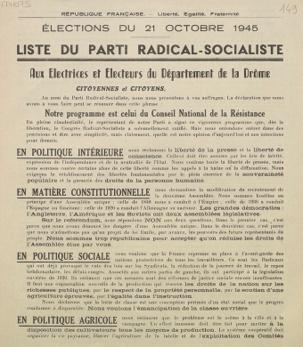 Élection du 21 octobre 1945 : liste Radicale-Socialiste