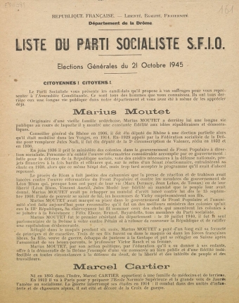 Département de la Drôme. Elections générales du 21 octobre 1945 : liste du Parti Socialiste S.F.I.O. 