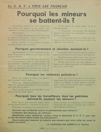 La C.G.T. à tous les Français : pourquoi les mineurs se battent-ils ?