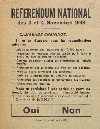 Référendum national des 3 et 4 novembre 1948 : Camarade cheminot [bulletin de vote]