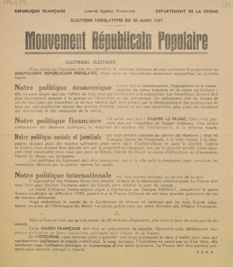 Département de la Drôme. Élections législatives du 30 mars 1947 : Mouvement Républicain Populaire [programme]