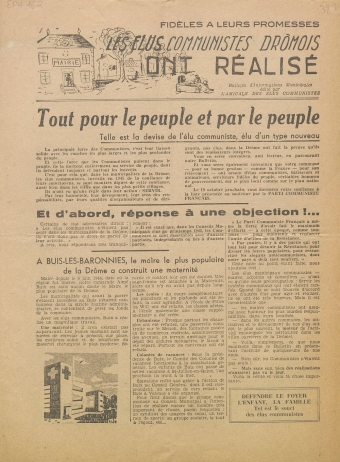 Bulletin d'informations municipales édité par l'Amicale des élus communistes : Fidèles à leurs promesses les élus communistes drômois ont réalisé