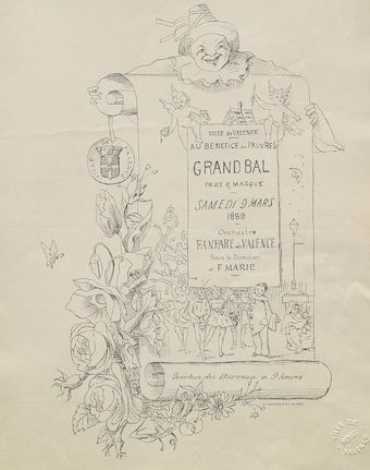 Ville de Valence : grand bal paré et masqué donné par la Fanfare de Valence au bénéfice des pauvres, samedi 9 mars 1889