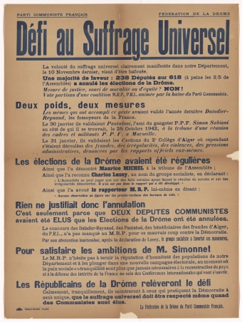 Parti Communiste Français. Fédération de la Drôme : Défi au Suffrage Universel