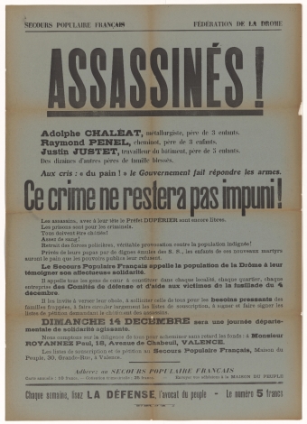 Secours Populaire Français - Fédération de la Drôme : Assassinés ! Ce crime ne restera pas impuni !