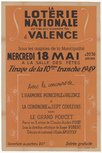 La loterie nationale est tirée pour la première fois à Valence. Sous les auspices de la Municipalité, mercredi 18 mai à la salle des fêtes